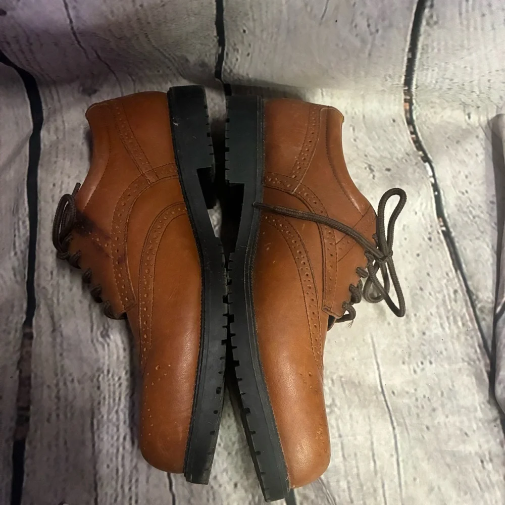 Dockers Men’s Brown‎ Leather Wingtip Brogue Oxford Lace Up Dress Shoe Sz 9M GUC